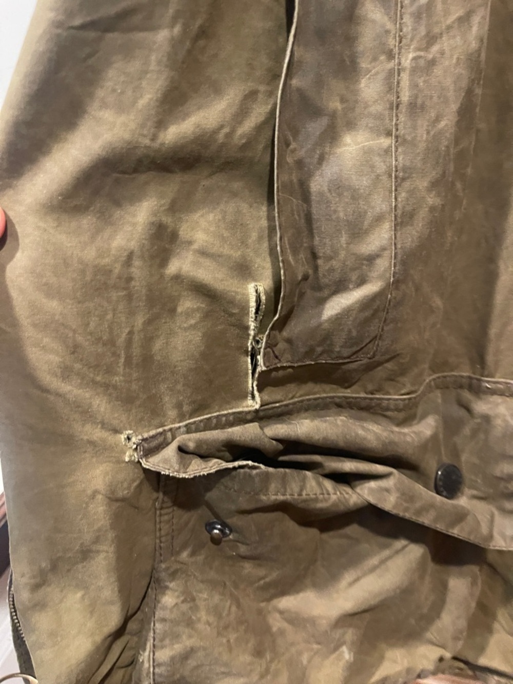 Barbour Olive Waxed Cotton Field Jacket with Brown Corduroy Collar - Picture 4 of 4